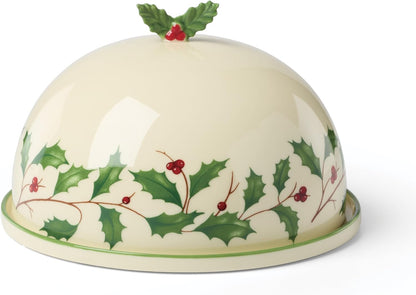 Serveware, Hosting The Holidays Cheese Plate & Knife Set, Service for 1, Ivory Porcelain, Dishwasher Safe, 6.75 Inch Diameter, Christmas Decorations, Christmas Decor (White/Green/Red, 2 Pieces)