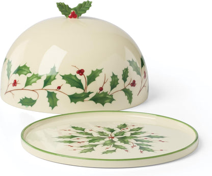 Serveware, Hosting The Holidays Cheese Plate & Knife Set, Service for 1, Ivory Porcelain, Dishwasher Safe, 6.75 Inch Diameter, Christmas Decorations, Christmas Decor (White/Green/Red, 2 Pieces)