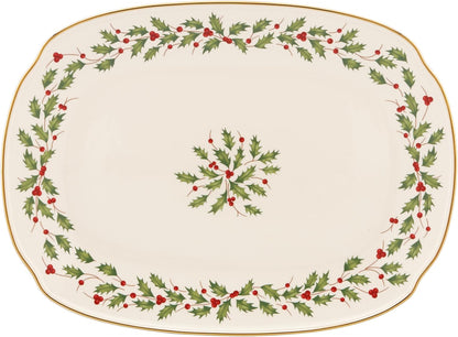 Serveware, Hosting The Holidays Cheese Plate & Knife Set, Service for 1, Ivory Porcelain, Dishwasher Safe, 6.75 Inch Diameter, Christmas Decorations, Christmas Decor (White/Green/Red, 2 Pieces)