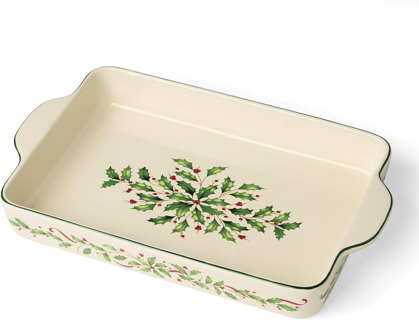 Serveware, Hosting The Holidays Cheese Plate & Knife Set, Service for 1, Ivory Porcelain, Dishwasher Safe, 6.75 Inch Diameter, Christmas Decorations, Christmas Decor (White/Green/Red, 2 Pieces)