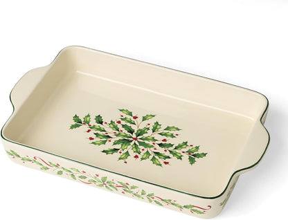 Serveware, Hosting The Holidays Cheese Plate & Knife Set, Service for 1, Ivory Porcelain, Dishwasher Safe, 6.75 Inch Diameter, Christmas Decorations, Christmas Decor (White/Green/Red, 2 Pieces)