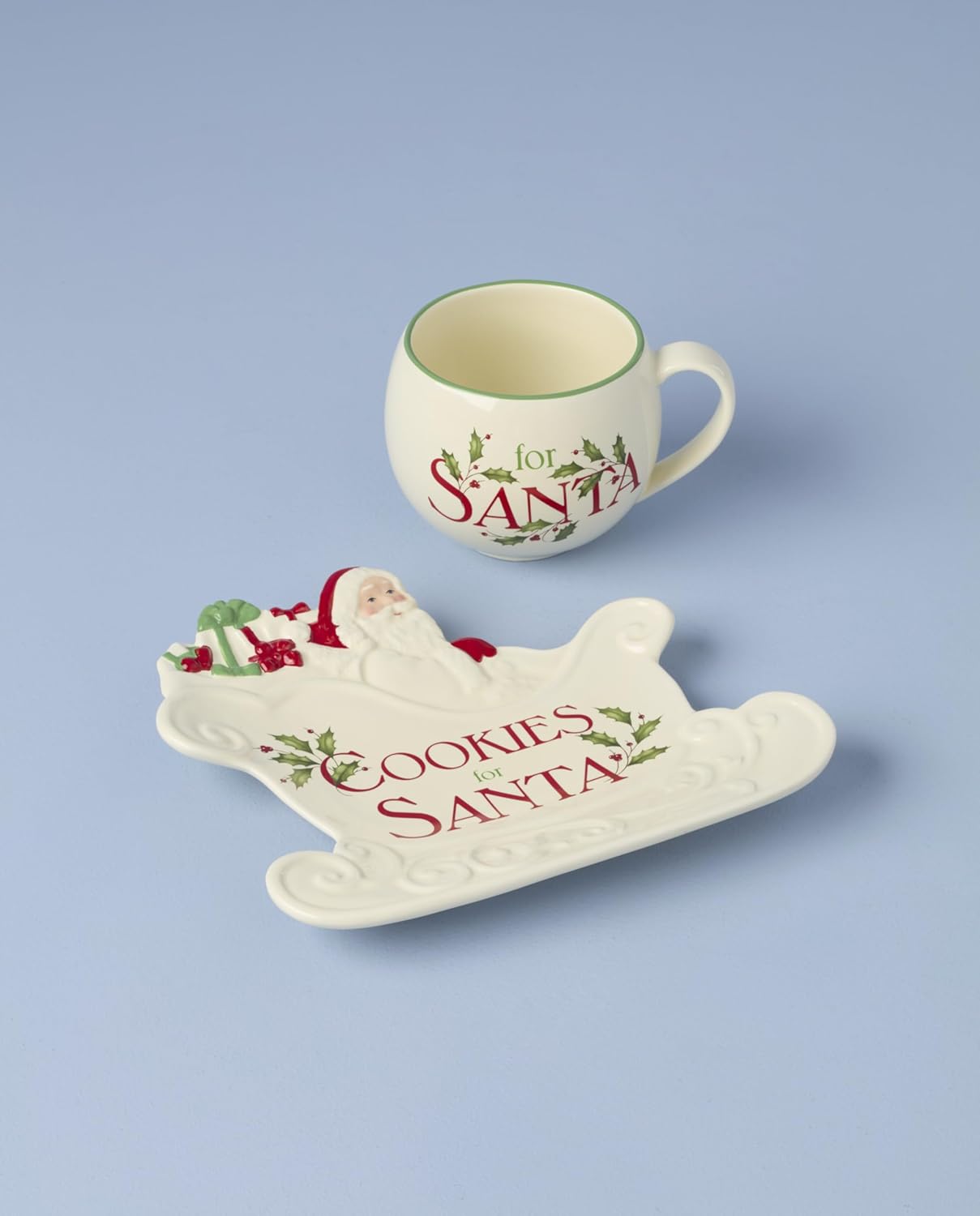 Serveware, Hosting The Holidays Cheese Plate & Knife Set, Service for 1, Ivory Porcelain, Dishwasher Safe, 6.75 Inch Diameter, Christmas Decorations, Christmas Decor (White/Green/Red, 2 Pieces)