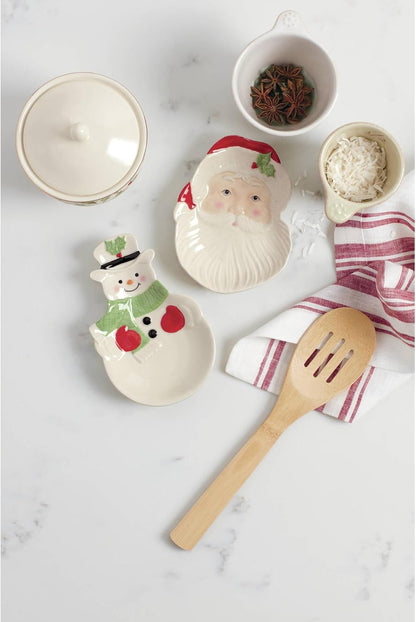 Serveware, Hosting The Holidays Cheese Plate & Knife Set, Service for 1, Ivory Porcelain, Dishwasher Safe, 6.75 Inch Diameter, Christmas Decorations, Christmas Decor (White/Green/Red, 2 Pieces)