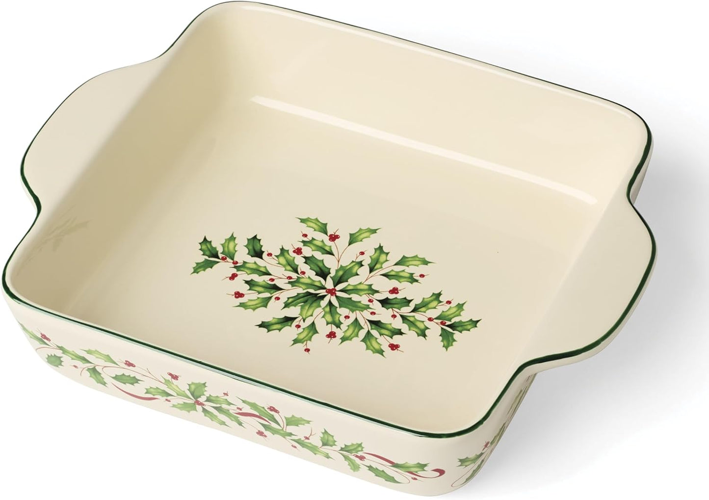 Serveware, Hosting The Holidays Cheese Plate & Knife Set, Service for 1, Ivory Porcelain, Dishwasher Safe, 6.75 Inch Diameter, Christmas Decorations, Christmas Decor (White/Green/Red, 2 Pieces)