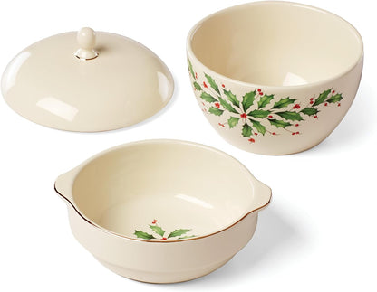 Serveware, Hosting The Holidays Cheese Plate & Knife Set, Service for 1, Ivory Porcelain, Dishwasher Safe, 6.75 Inch Diameter, Christmas Decorations, Christmas Decor (White/Green/Red, 2 Pieces)
