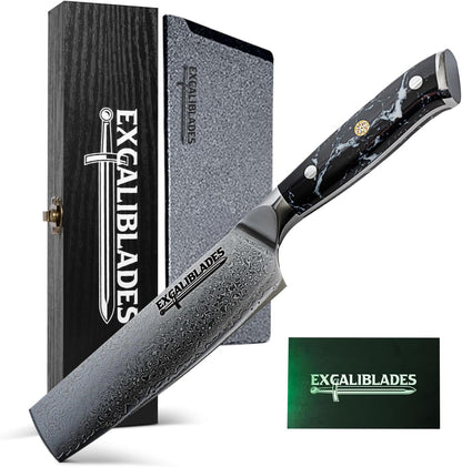6.5” Nakiri Knife – VG10 Damascus Steel Vegetable Knife, Razor Sharp Japanese Style Kitchen Knife with Ergonomic G10 Handle, Sheath & Luxury Gift Box Included