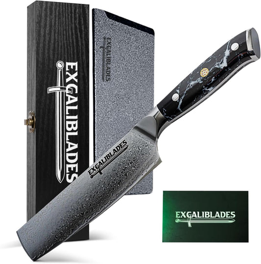6.5” Nakiri Knife – VG10 Damascus Steel Vegetable Knife, Razor Sharp Japanese Style Kitchen Knife with Ergonomic G10 Handle, Sheath & Luxury Gift Box Included