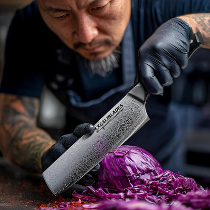 6.5” Nakiri Knife – VG10 Damascus Steel Vegetable Knife, Razor Sharp Japanese Style Kitchen Knife with Ergonomic G10 Handle, Sheath & Luxury Gift Box Included