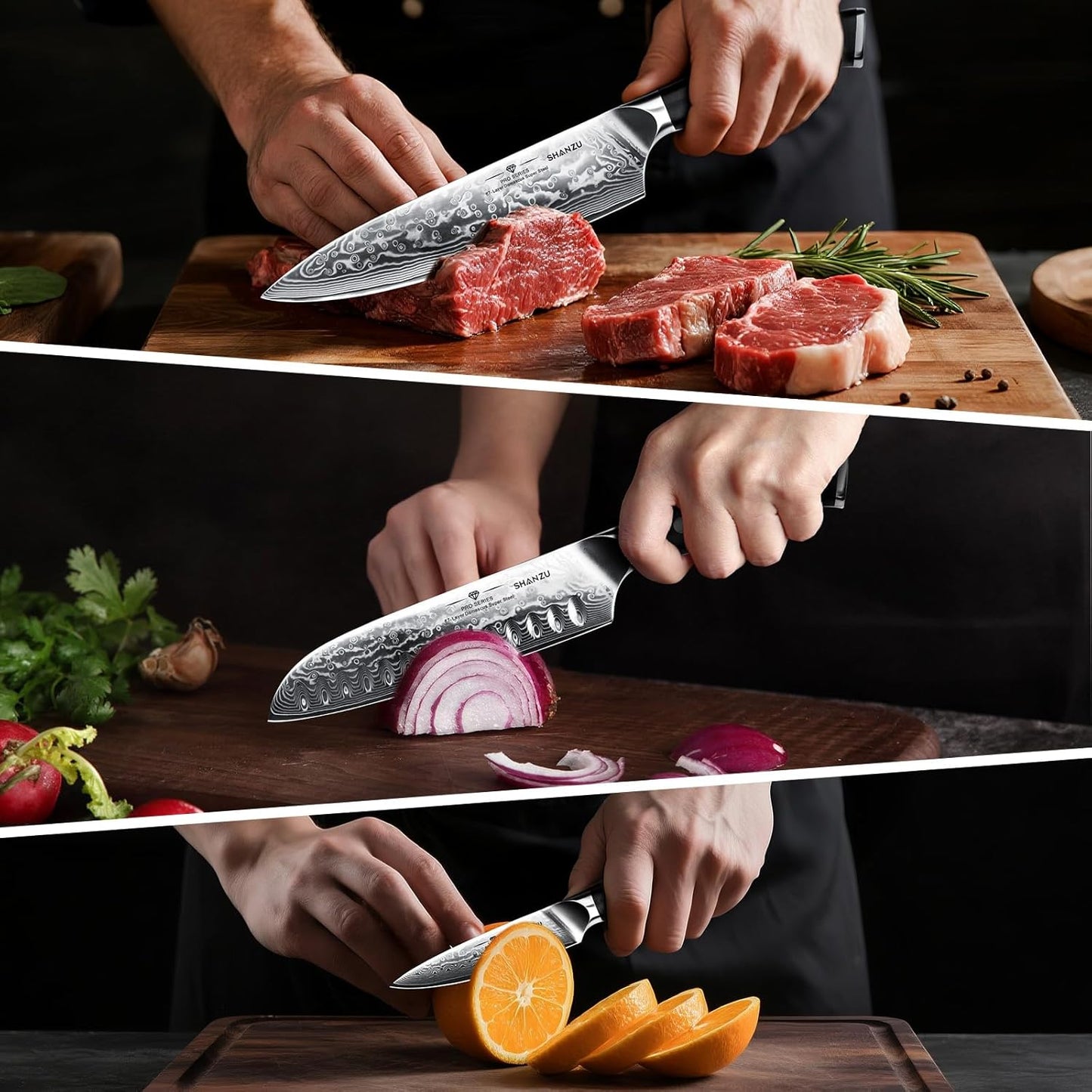 Damascus Knife Set, Japanese Super Steel 3 PCS Damascus High Carbon Professional Ultra-Sharp Kitchen Chef Knife Set with G10 Handle Gift Box | Damascus High Carbon Professional Ultra-Sharp Kitchen Chef Knife Set with G10 Handle Gift Box