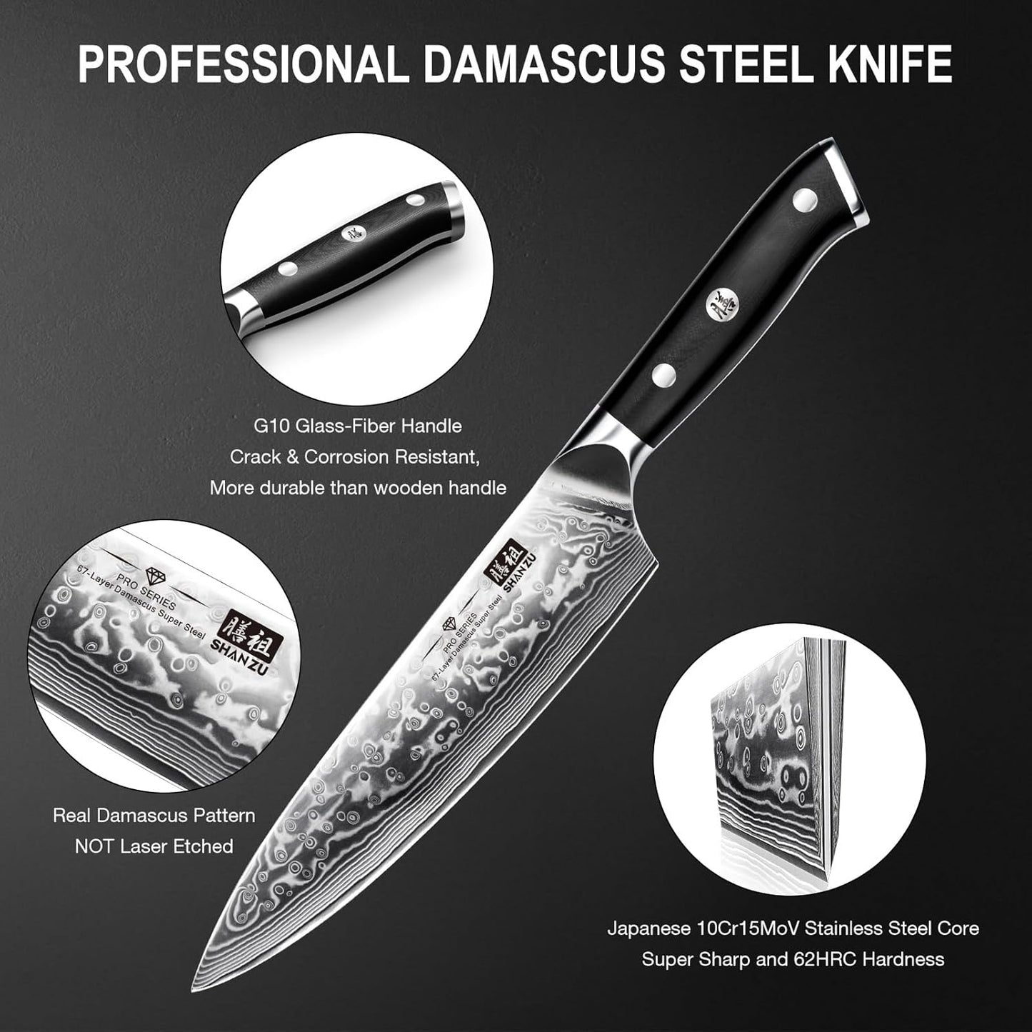 Damascus Knife Set, Japanese Super Steel 3 PCS Damascus High Carbon Professional Ultra-Sharp Kitchen Chef Knife Set with G10 Handle Gift Box | Damascus High Carbon Professional Ultra-Sharp Kitchen Chef Knife Set with G10 Handle Gift Box