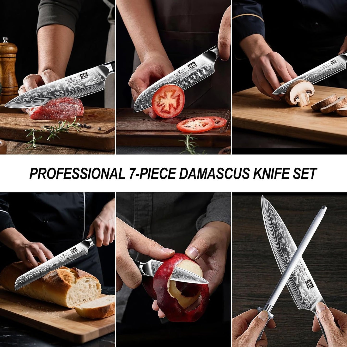 Damascus Knife Set, Japanese Super Steel 3 PCS Damascus High Carbon Professional Ultra-Sharp Kitchen Chef Knife Set with G10 Handle Gift Box | Damascus High Carbon Professional Ultra-Sharp Kitchen Chef Knife Set with G10 Handle Gift Box