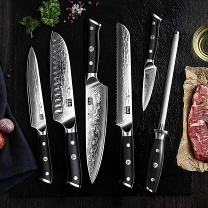 Damascus Knife Set, Japanese Super Steel 3 PCS Damascus High Carbon Professional Ultra-Sharp Kitchen Chef Knife Set with G10 Handle Gift Box | Damascus High Carbon Professional Ultra-Sharp Kitchen Chef Knife Set with G10 Handle Gift Box