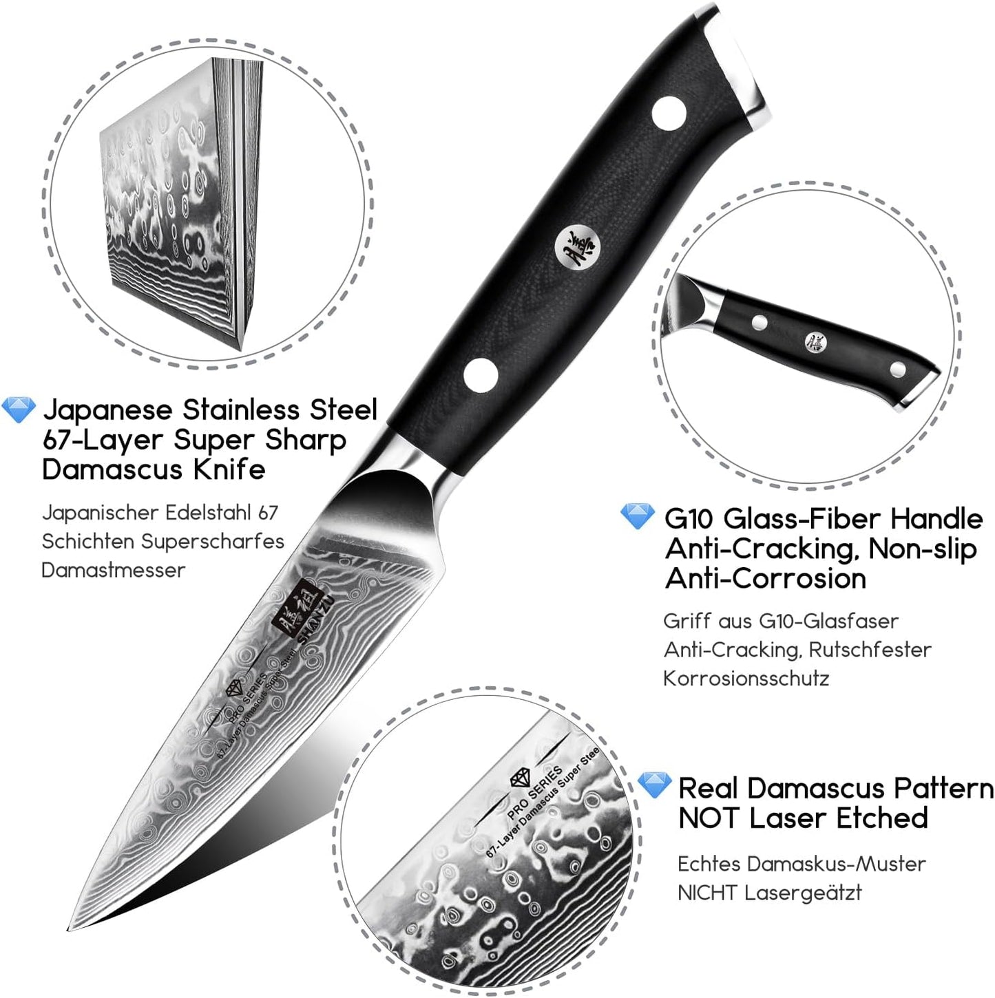 Damascus Knife Set, Japanese Super Steel 3 PCS Damascus High Carbon Professional Ultra-Sharp Kitchen Chef Knife Set with G10 Handle Gift Box | Damascus High Carbon Professional Ultra-Sharp Kitchen Chef Knife Set with G10 Handle Gift Box