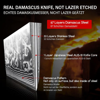 Damascus Knife Set, Japanese Super Steel 3 PCS Damascus High Carbon Professional Ultra-Sharp Kitchen Chef Knife Set with G10 Handle Gift Box | Damascus High Carbon Professional Ultra-Sharp Kitchen Chef Knife Set with G10 Handle Gift Box
