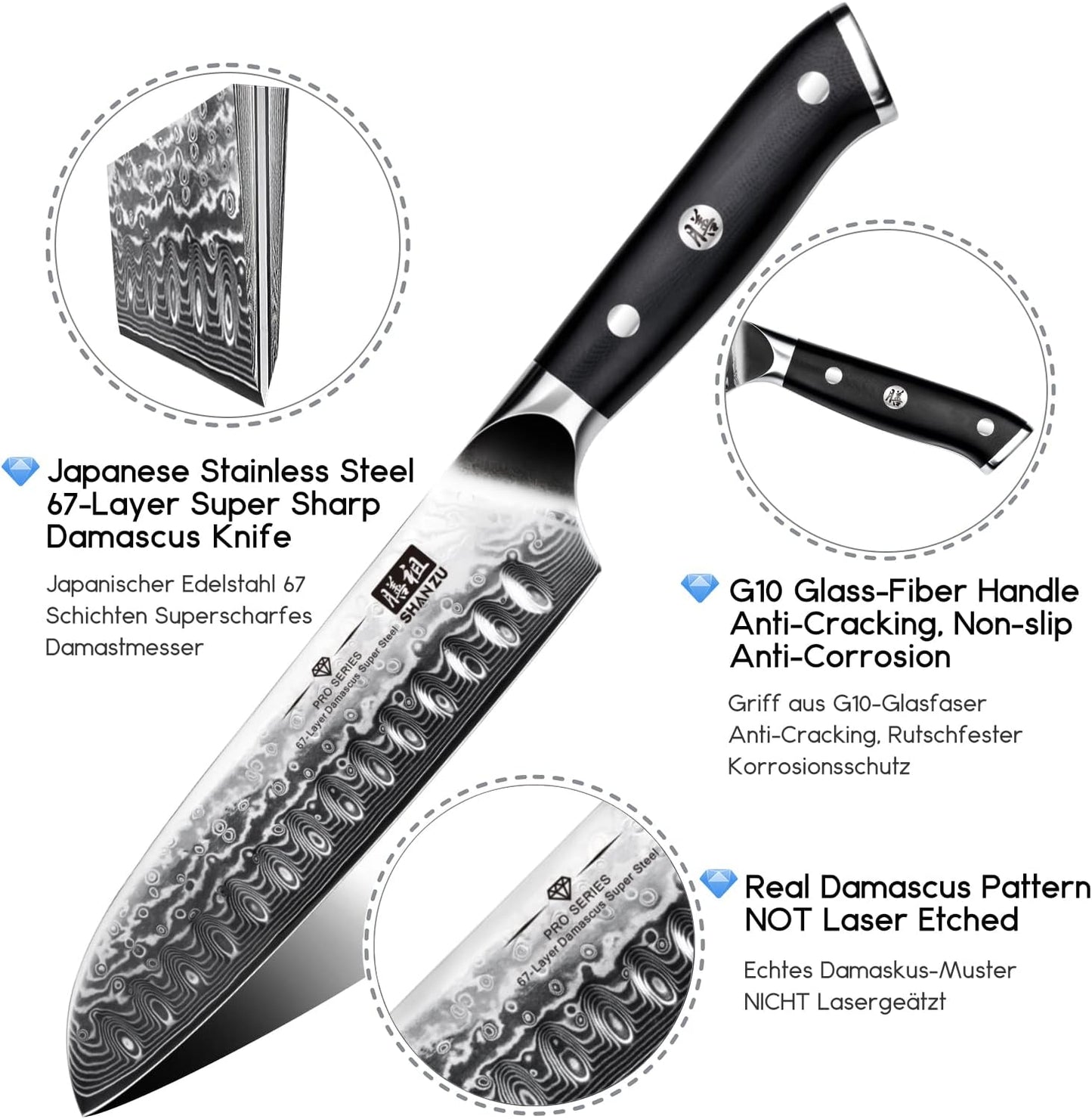 Damascus Knife Set, Japanese Super Steel 3 PCS Damascus High Carbon Professional Ultra-Sharp Kitchen Chef Knife Set with G10 Handle Gift Box | Damascus High Carbon Professional Ultra-Sharp Kitchen Chef Knife Set with G10 Handle Gift Box