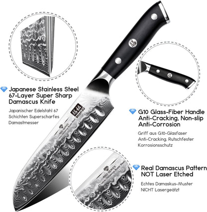 Damascus Knife Set, Japanese Super Steel 3 PCS Damascus High Carbon Professional Ultra-Sharp Kitchen Chef Knife Set with G10 Handle Gift Box | Damascus High Carbon Professional Ultra-Sharp Kitchen Chef Knife Set with G10 Handle Gift Box