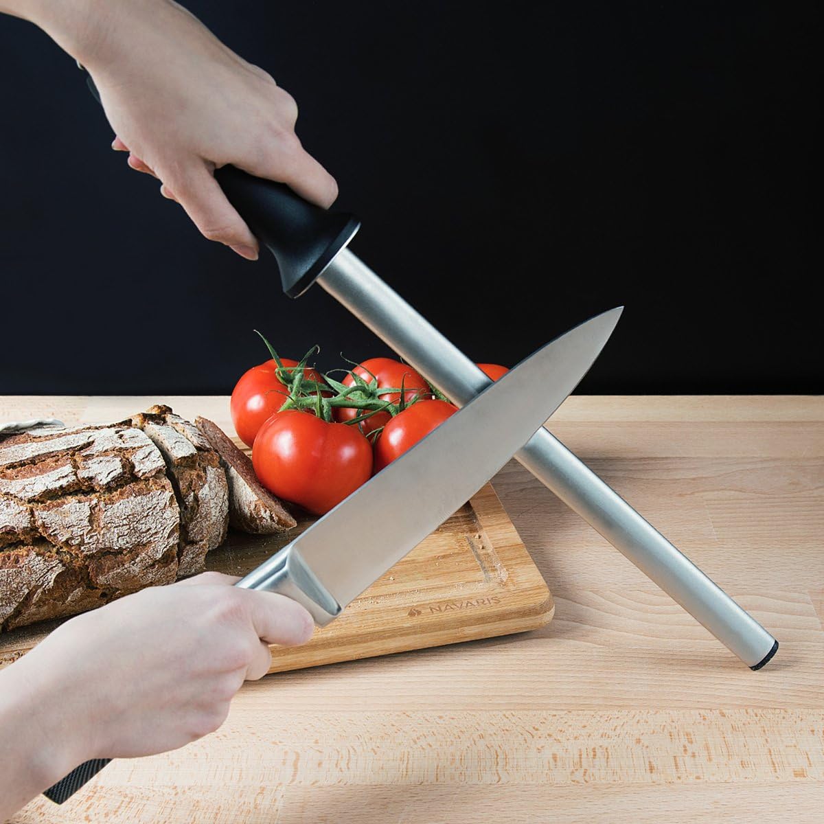 Diamond Sharpening Steel - 12" (31cm) Oval Knife Rod Sharpener for Honing Kitchen Knives - Lightweight and Durable for Home or Pro Use