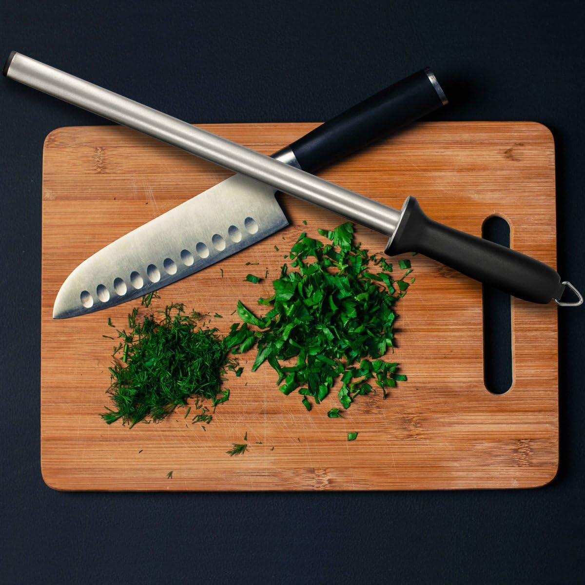 Diamond Sharpening Steel - 12" (31cm) Oval Knife Rod Sharpener for Honing Kitchen Knives - Lightweight and Durable for Home or Pro Use