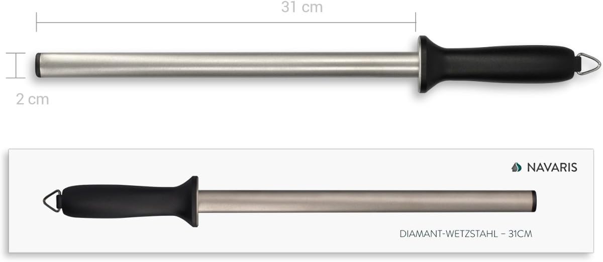 Diamond Sharpening Steel - 12" (31cm) Oval Knife Rod Sharpener for Honing Kitchen Knives - Lightweight and Durable for Home or Pro Use