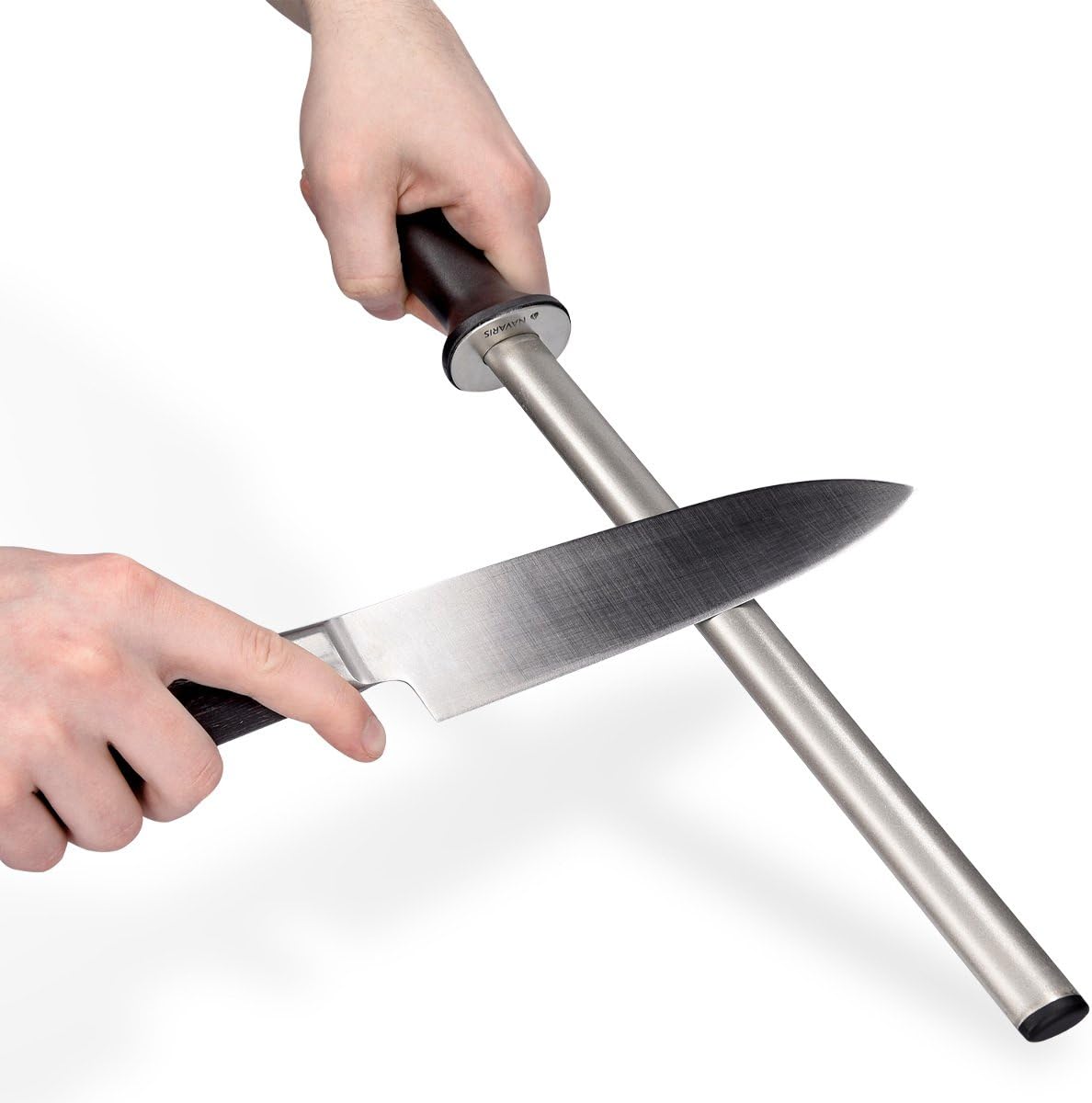 Diamond Sharpening Steel - 12" (31cm) Oval Knife Rod Sharpener for Honing Kitchen Knives - Lightweight and Durable for Home or Pro Use