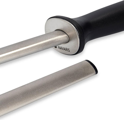 Diamond Sharpening Steel - 12" (31cm) Oval Knife Rod Sharpener for Honing Kitchen Knives - Lightweight and Durable for Home or Pro Use