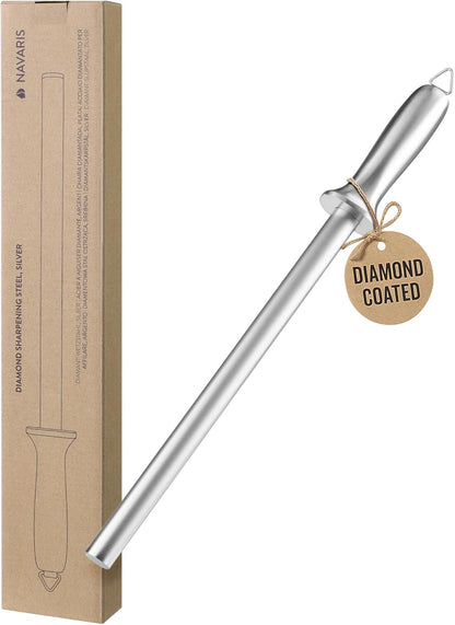 Diamond Sharpening Steel - 12" (31cm) Oval Knife Rod Sharpener for Honing Kitchen Knives - Lightweight and Durable for Home or Pro Use
