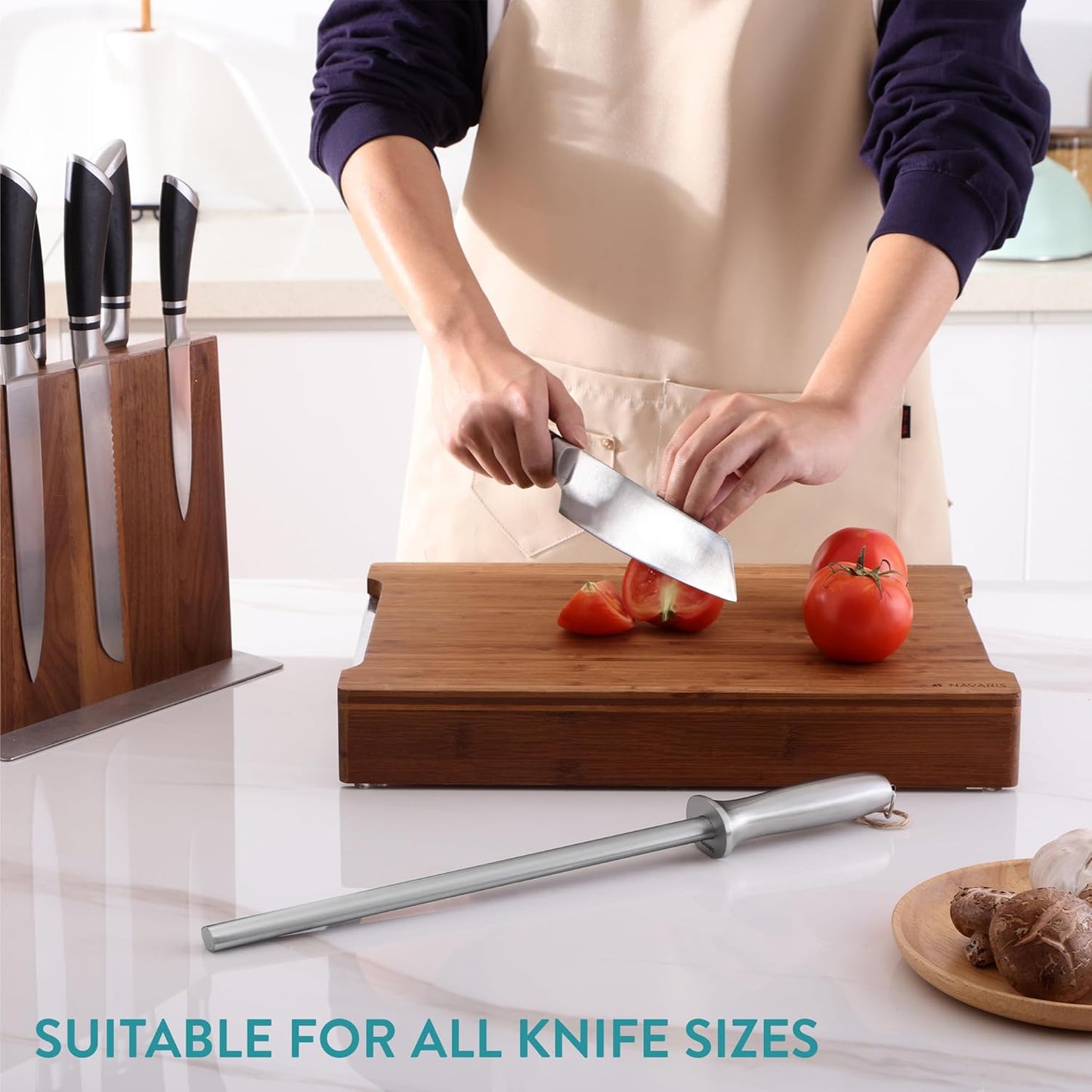 Diamond Sharpening Steel - 12" (31cm) Oval Knife Rod Sharpener for Honing Kitchen Knives - Lightweight and Durable for Home or Pro Use