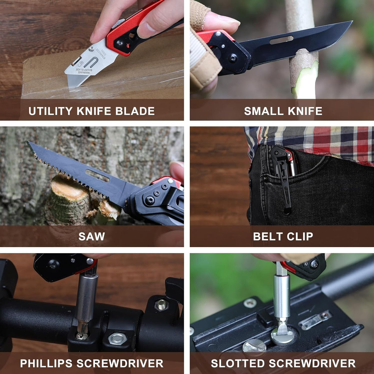 Utility Multitool Knife, Box Cutter, EDC, Work Folding Knifes, 6 in 1 Multitool for Men, Christmas Stocking Stuffers Gifts for Him Dad Grandpa Uncle Brother, Screwdrive, Extra 3 Razor Blades Included