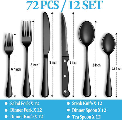Silverware Set with Steak Knives for 4, Stainless Steel Flatware Set, Mirror Polished Cutlery Utensil Sets, Home Kitchen Eating Tableware, Dishwasher Safe