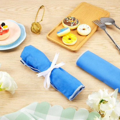 Silver Storage Bags Anti Tarnish Silver Protector Bags Blue Holder for Silverware Flatware Storage Organizer Cloth Place Setting Roll with White Ribbon for Teaspoon Utensils(6 Pieces)