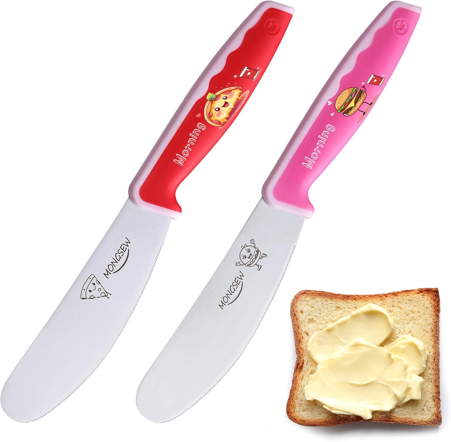 2PCS Butter Knife Spreader, 4.7 Inch Stainless Steel Sandwich Butter Spreader Knife for Food with Serrated Edge , Great for Butter, Cheese, Sandwhich Peanut, Jam, Dishwasher Safe (Stylish Pattern)