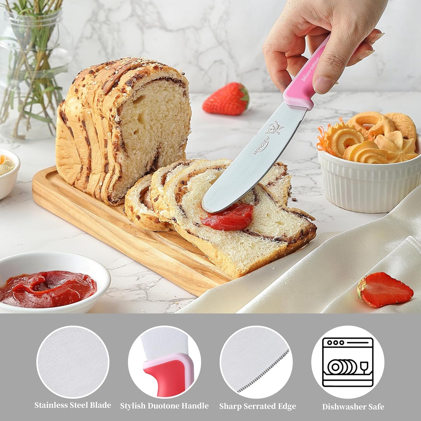 2PCS Butter Knife Spreader, 4.7 Inch Stainless Steel Sandwich Butter Spreader Knife for Food with Serrated Edge , Great for Butter, Cheese, Sandwhich Peanut, Jam, Dishwasher Safe (Stylish Pattern)