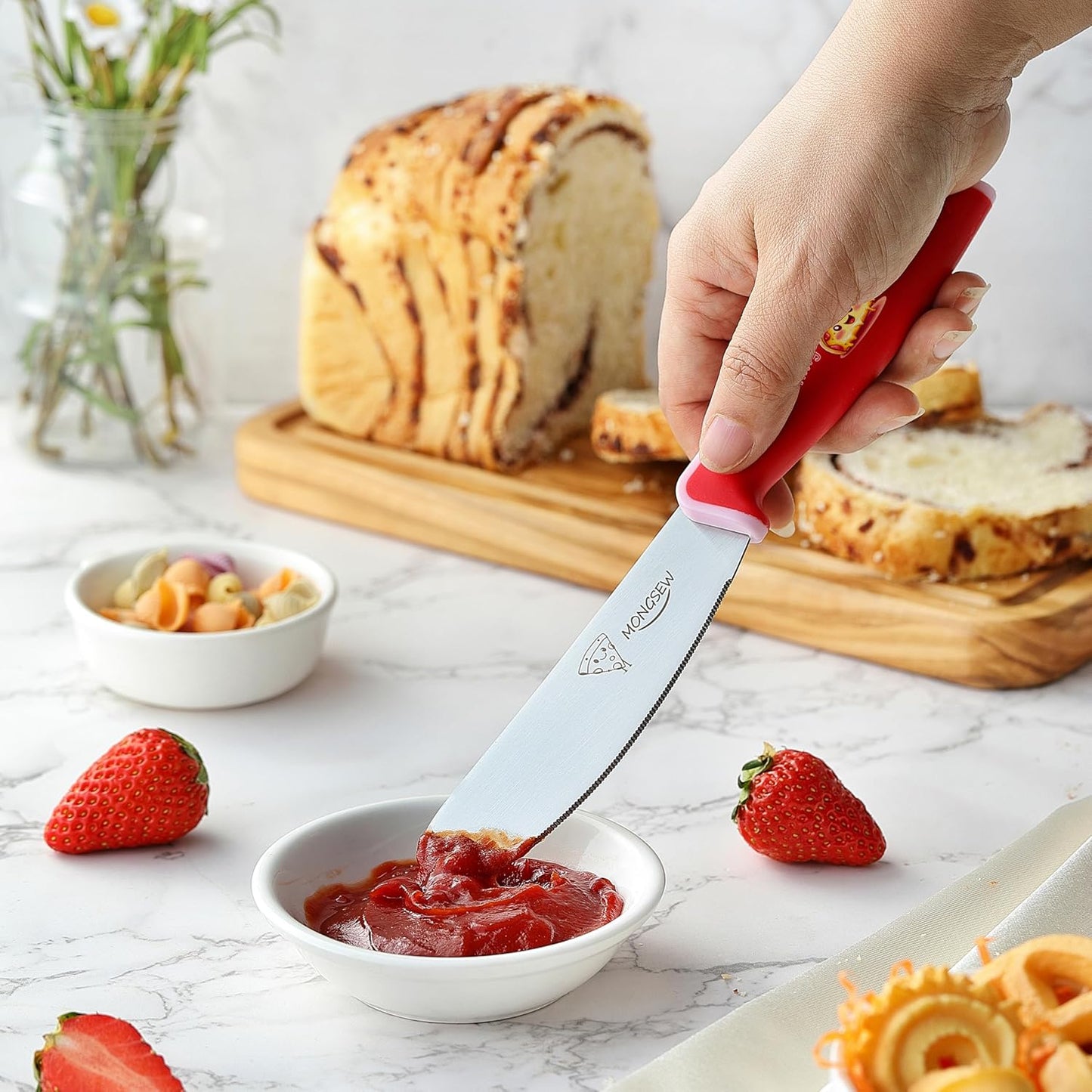 2PCS Butter Knife Spreader, 4.7 Inch Stainless Steel Sandwich Butter Spreader Knife for Food with Serrated Edge , Great for Butter, Cheese, Sandwhich Peanut, Jam, Dishwasher Safe (Stylish Pattern)