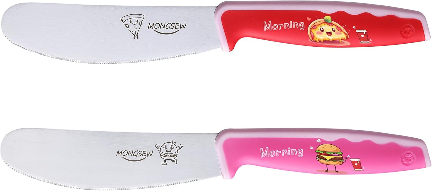 2PCS Butter Knife Spreader, 4.7 Inch Stainless Steel Sandwich Butter Spreader Knife for Food with Serrated Edge , Great for Butter, Cheese, Sandwhich Peanut, Jam, Dishwasher Safe (Stylish Pattern)