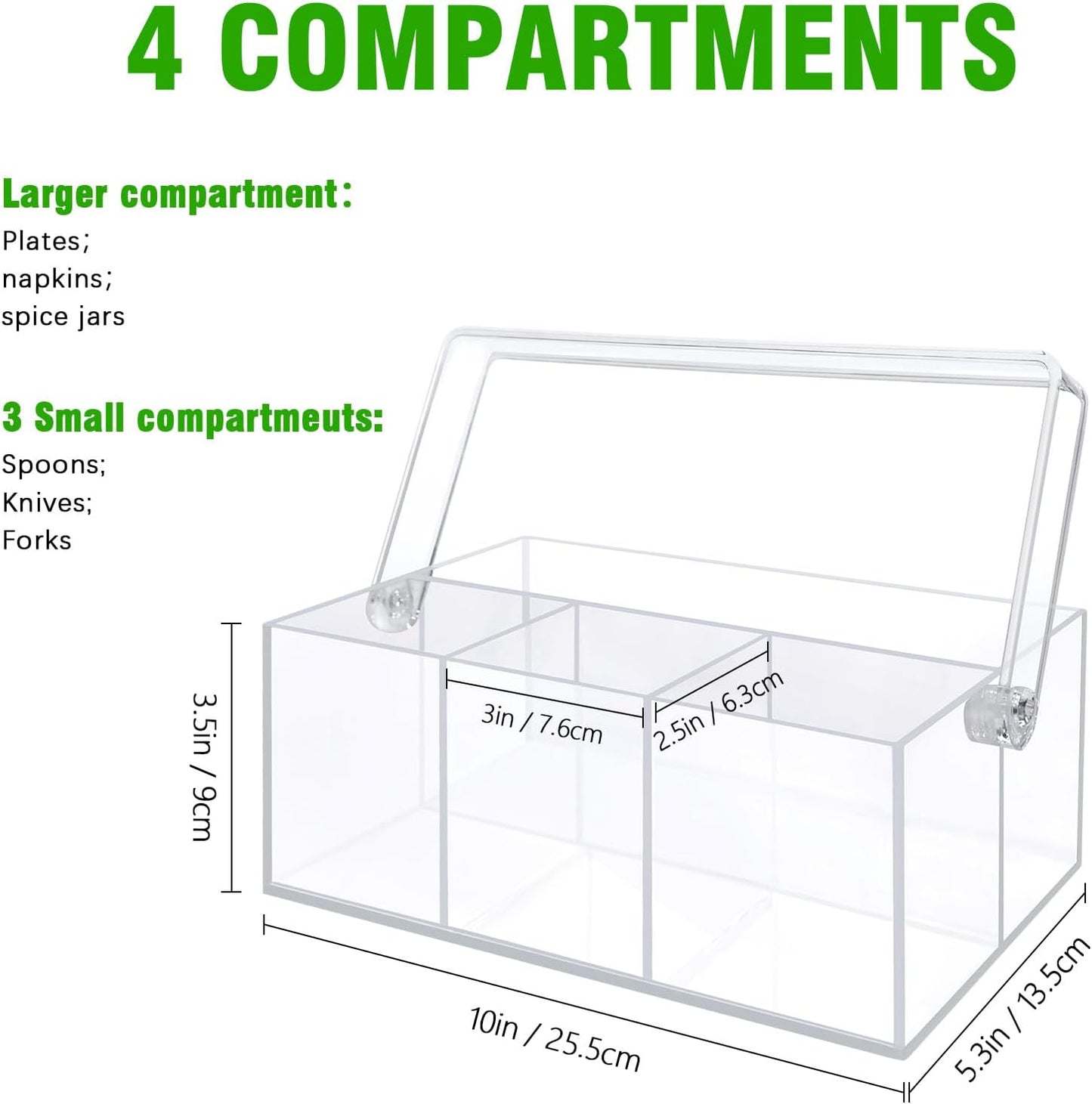 Acrylic Utensil Holder & Silverware Organizer,Space-Saving Heavy-Duty Cutlery Caddy for Spoons,Forks,Knives,Napkins Kitchen Countertop,able,Buffet,Picnic Party (Indoor Outdoor Use)