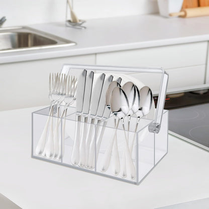Acrylic Utensil Holder & Silverware Organizer,Space-Saving Heavy-Duty Cutlery Caddy for Spoons,Forks,Knives,Napkins Kitchen Countertop,able,Buffet,Picnic Party (Indoor Outdoor Use)