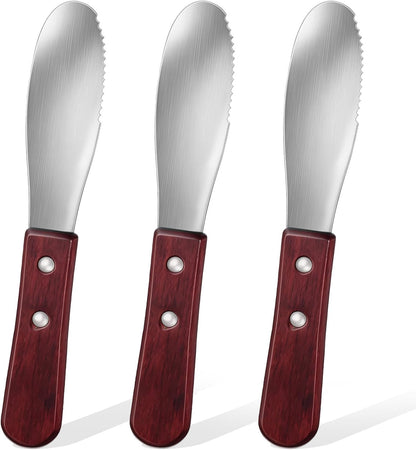 3 Pcs Stainless Steel Butter Spreader, Cheese Spreader Knife | Straight Edge Wide Butter Knife Spreader with Wood Handle Kitchen Tools for Sandwich Cream Condiments