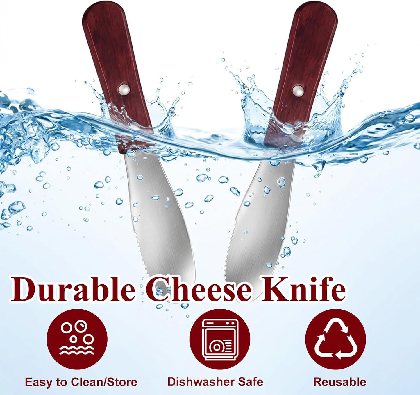 3 Pcs Stainless Steel Butter Spreader, Cheese Spreader Knife | Straight Edge Wide Butter Knife Spreader with Wood Handle Kitchen Tools for Sandwich Cream Condiments