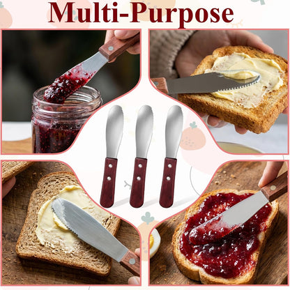 3 Pcs Stainless Steel Butter Spreader, Cheese Spreader Knife | Straight Edge Wide Butter Knife Spreader with Wood Handle Kitchen Tools for Sandwich Cream Condiments