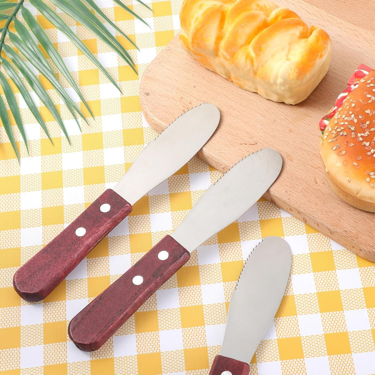 3 Pcs Stainless Steel Butter Spreader, Cheese Spreader Knife | Straight Edge Wide Butter Knife Spreader with Wood Handle Kitchen Tools for Sandwich Cream Condiments