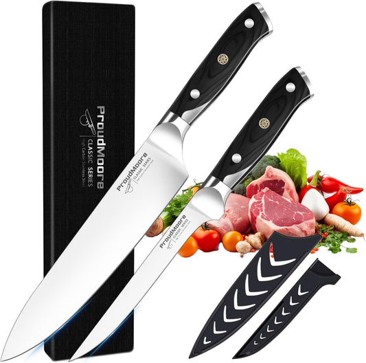 2 Pack Kitchen Knives Set, 8" Chef Knife & 6" Boning Knife, High Carbon Stainless Steel Blade with Wooden Handle, Professional Japanese Sharp Knives for Meat Cutting, Carving, Fish Fillet