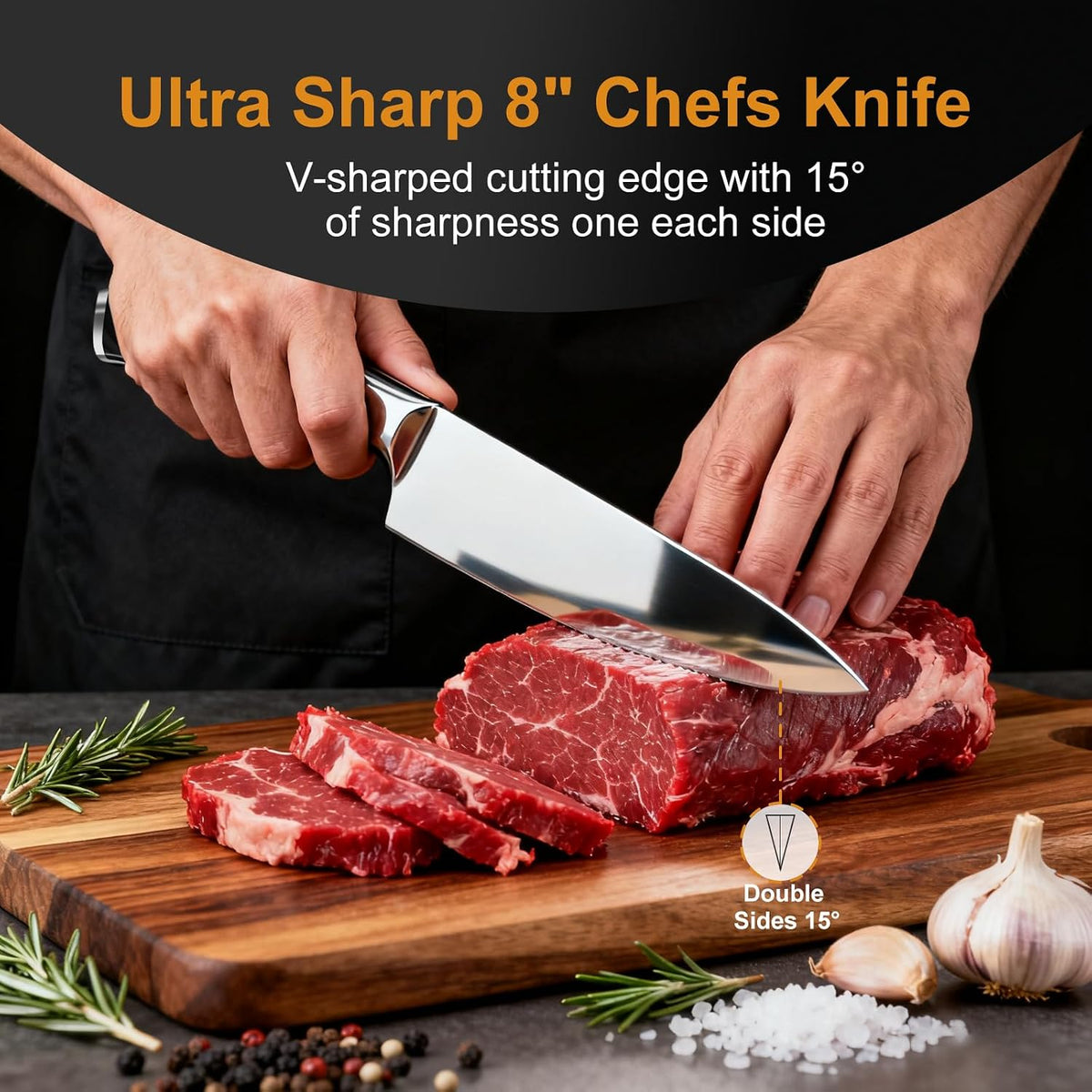 2 Pack Kitchen Knives Set, 8" Chef Knife & 6" Boning Knife, High Carbon Stainless Steel Blade with Wooden Handle, Professional Japanese Sharp Knives for Meat Cutting, Carving, Fish Fillet