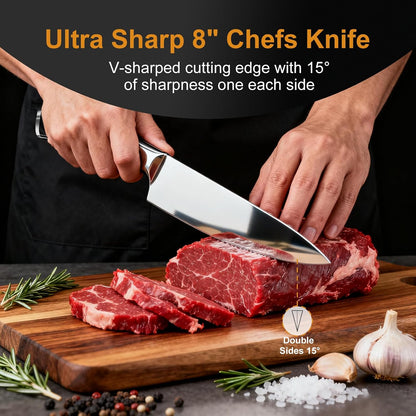2 Pack Kitchen Knives Set, 8" Chef Knife & 6" Boning Knife, High Carbon Stainless Steel Blade with Wooden Handle, Professional Japanese Sharp Knives for Meat Cutting, Carving, Fish Fillet