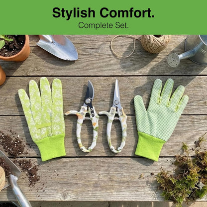 Pruning Shears for Gardening 2-Pack – 6.7" SK5 Bypass Pruner & 7.2" Straight Snips with Non-Slip Gloves – Lightweight Floral Garden Clipper for Women, Rose Trimmer & Plant Scissors Gift Set