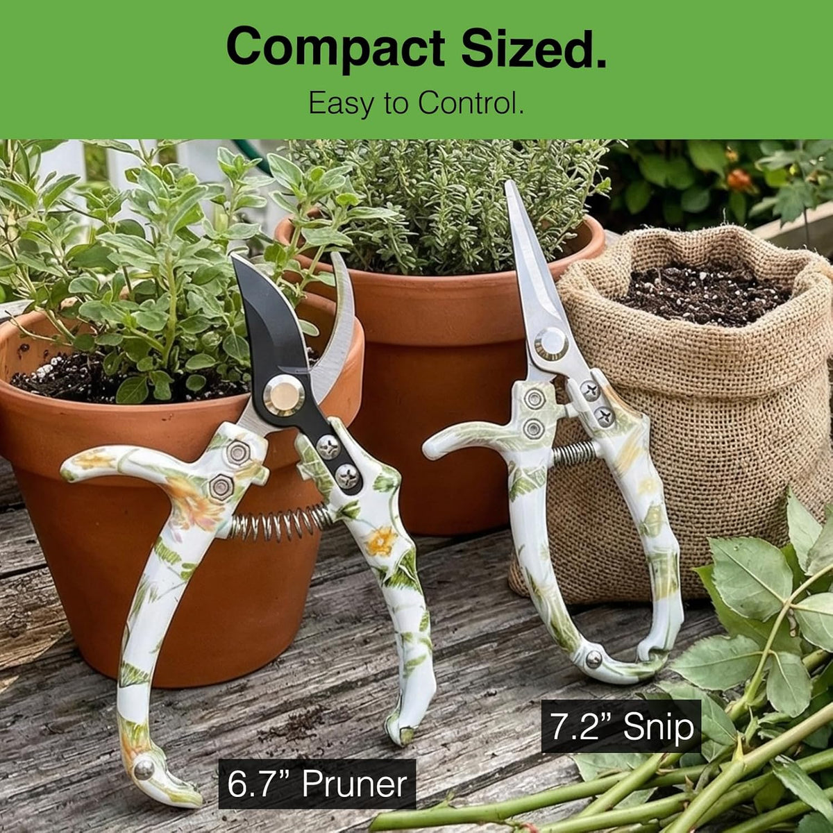 Pruning Shears for Gardening 2-Pack – 6.7" SK5 Bypass Pruner & 7.2" Straight Snips with Non-Slip Gloves – Lightweight Floral Garden Clipper for Women, Rose Trimmer & Plant Scissors Gift Set