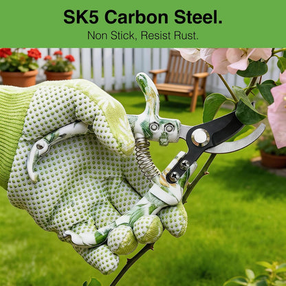 Pruning Shears for Gardening 2-Pack – 6.7" SK5 Bypass Pruner & 7.2" Straight Snips with Non-Slip Gloves – Lightweight Floral Garden Clipper for Women, Rose Trimmer & Plant Scissors Gift Set