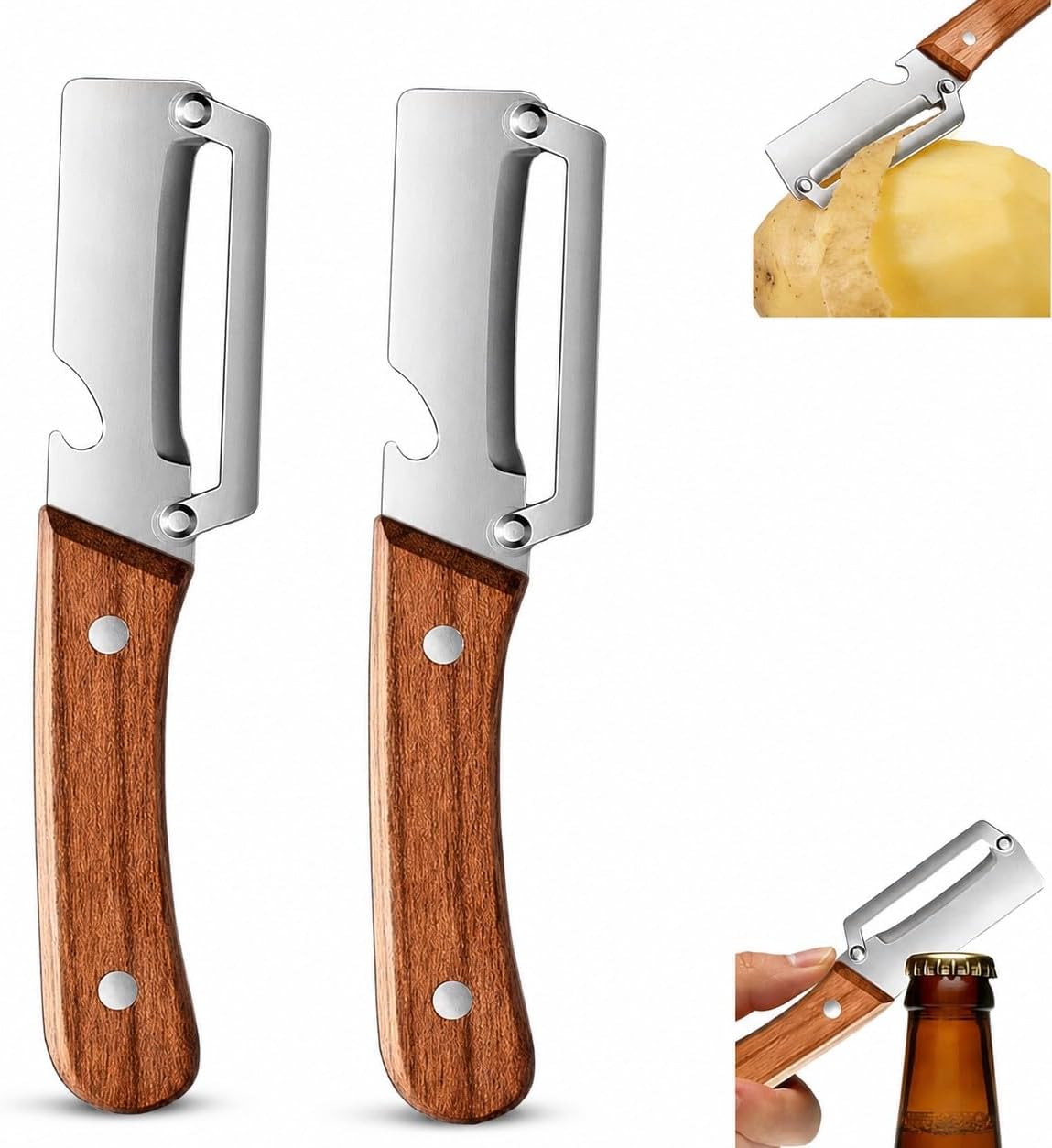 Multifunctional Stainless Steel Vegetable Veggie Peeler For Kitchen | Durable Wooden Handle Vegetable Peeler Suitable For Food Such As Potatoes, Carrots, Cucumbers, Peaches, Zucchini, And Cabbage