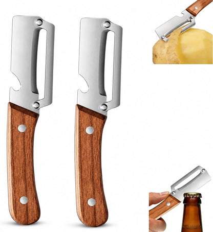 Multifunctional Stainless Steel Vegetable Veggie Peeler For Kitchen | Durable Wooden Handle Vegetable Peeler Suitable For Food Such As Potatoes, Carrots, Cucumbers, Peaches, Zucchini, And Cabbage