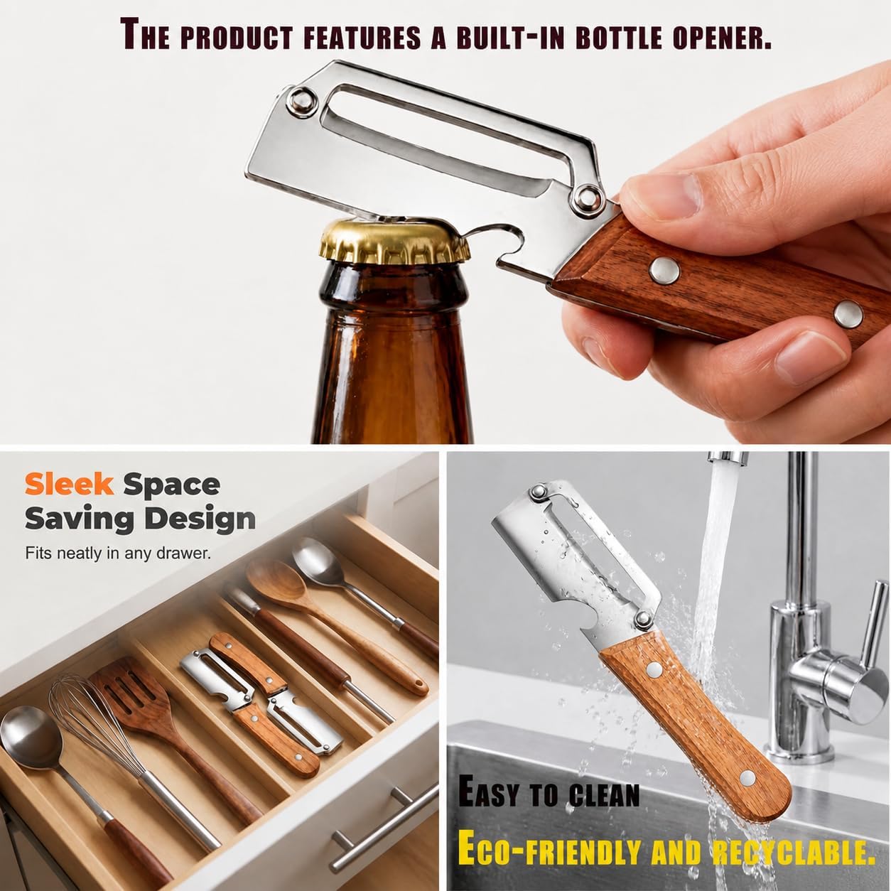 Multifunctional Stainless Steel Vegetable Veggie Peeler For Kitchen | Durable Wooden Handle Vegetable Peeler Suitable For Food Such As Potatoes, Carrots, Cucumbers, Peaches, Zucchini, And Cabbage
