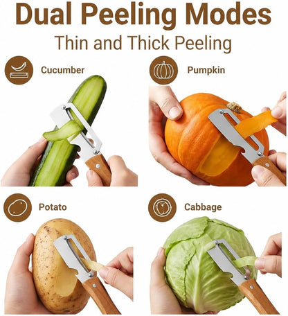 Multifunctional Stainless Steel Vegetable Veggie Peeler For Kitchen | Durable Wooden Handle Vegetable Peeler Suitable For Food Such As Potatoes, Carrots, Cucumbers, Peaches, Zucchini, And Cabbage